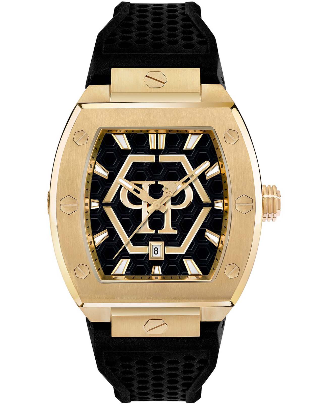 Philipp Plein Philipp Plein The Hexagon Phantom PWPUA0424  PWPUA0424 кварцевые женские часы черный циферблат, браслет силикон — вид спереди