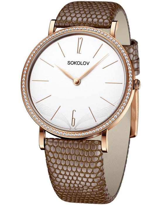 Sokolov 210.01.00.001.05.03.2  210.01.00.001.05.03.2 кварцевые женские часы серебристый циферблат, браслет кожаный — вид спереди