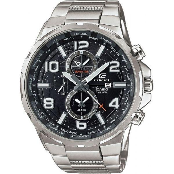 Casio Casio Edifice EFR-302D-1A EFR EFR-302D-1A кварцевые мужские часы черный циферблат, браслет 18-каратное желтое золото — вид спереди
