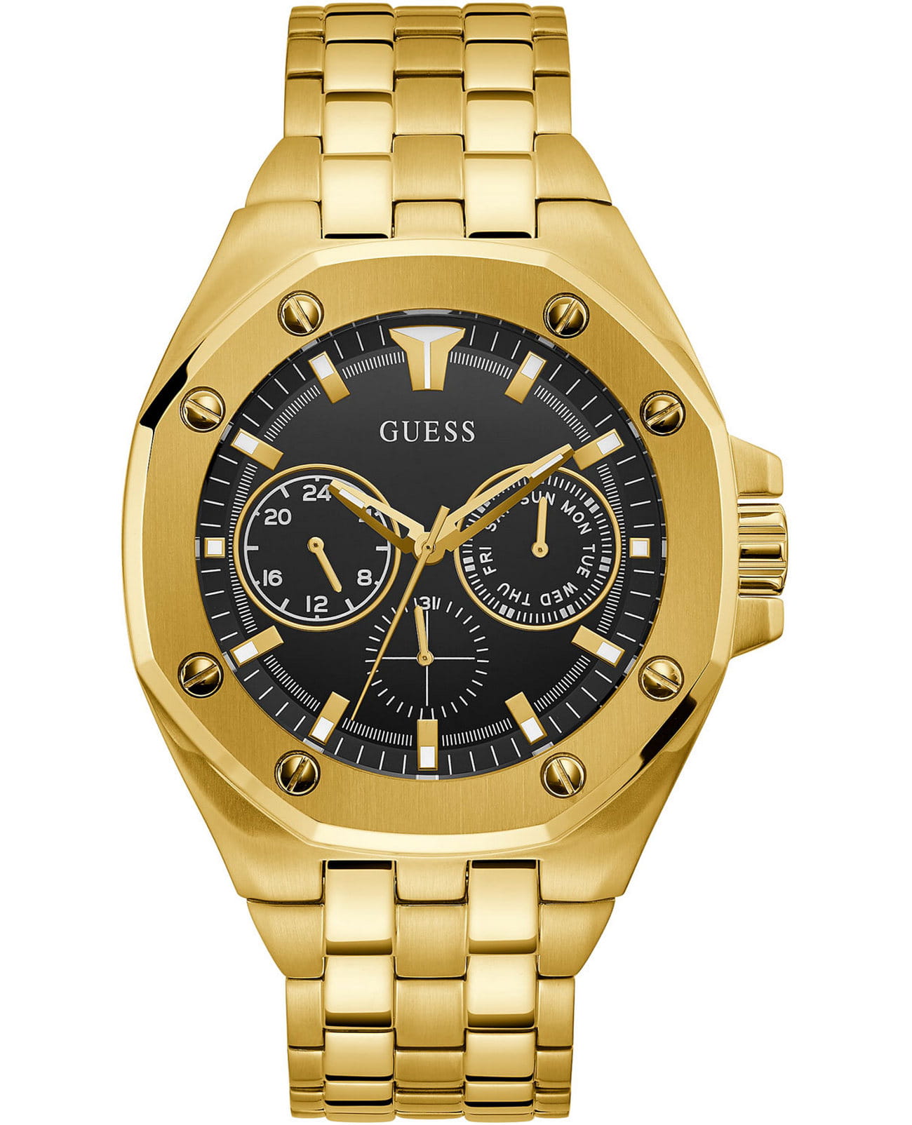 Guess Guess  Sport Steel  GW0278G2  GW0278G2 кварцевые мужские часы черный циферблат, браслет нержавеющая сталь — вид спереди