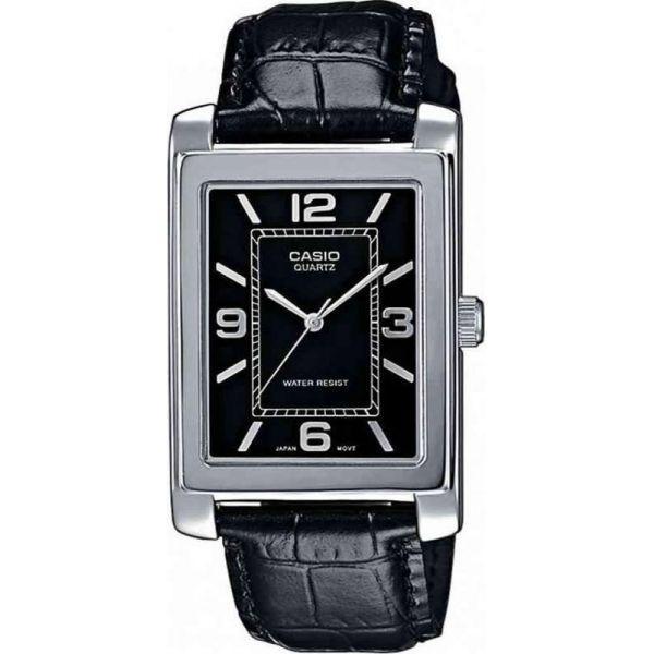 Casio Casio MTP-1234PL-1A  MTP-1234PL-1A кварцевые мужские часы черный циферблат, браслет кожа + текстиль — вид спереди