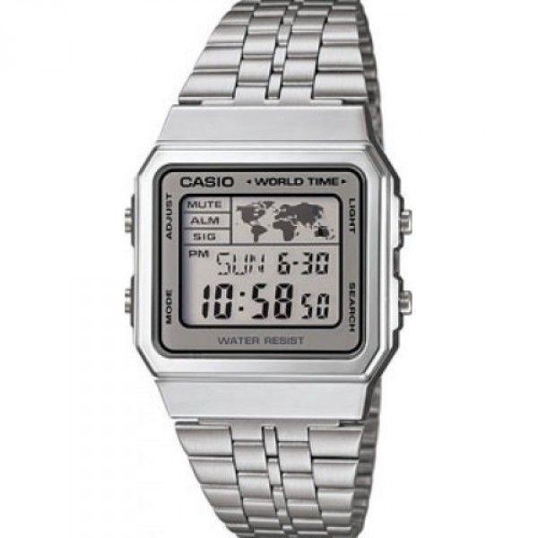 Casio Casio Illuminator A-500WEA-7E  A-500WEA-7E автокварц (кинетик) мужские часы  циферблат, браслет нержавеющая сталь — вид спереди