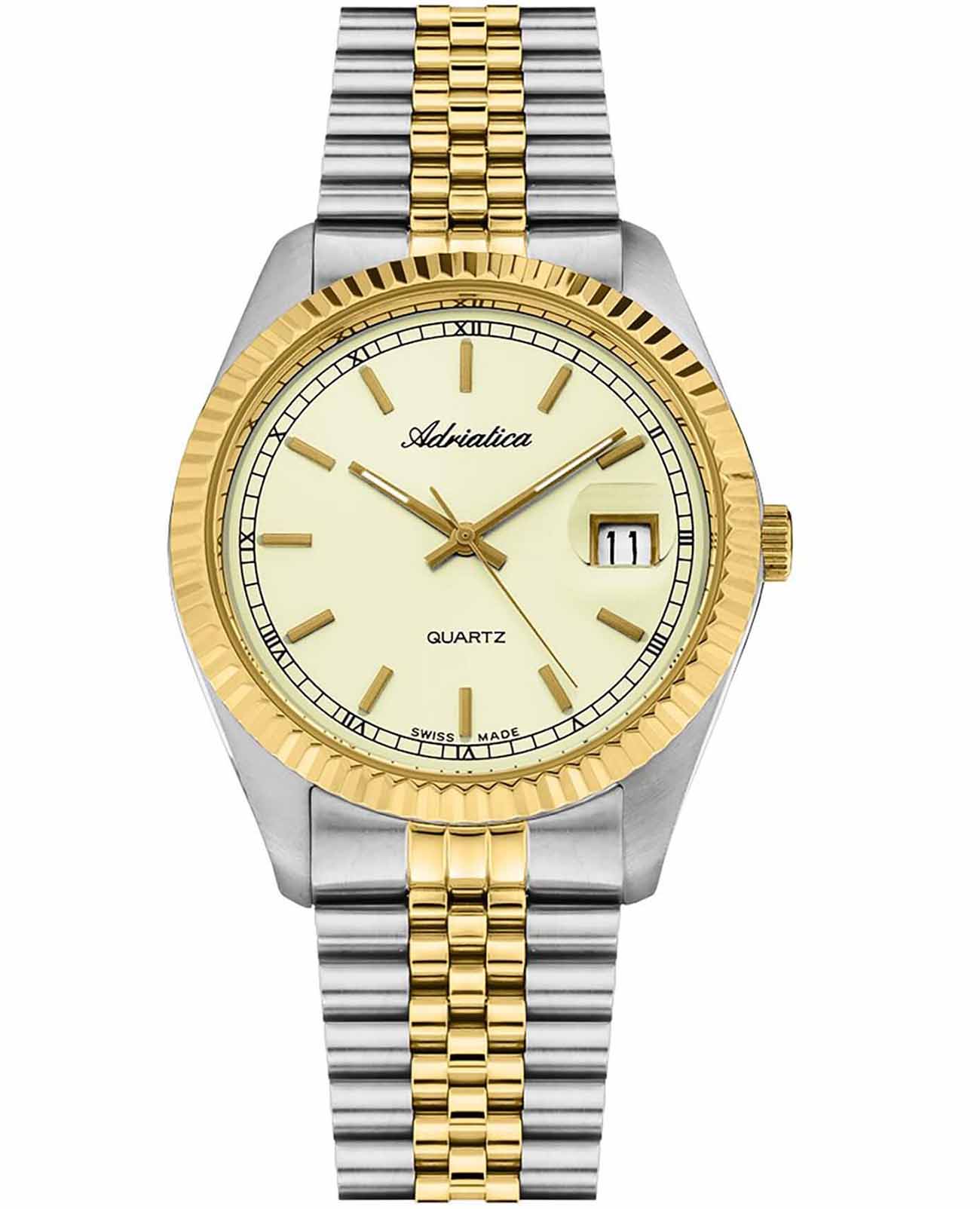 Adriatica Adriatica Premiere A1090.2111Q  A1090.2111Q кварцевые мужские часы золотой циферблат, браслет нержавеющая сталь с pvd-покрытием — вид спереди