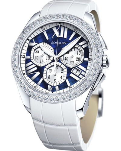 Sokolov 149.30.00.001.09.02.2  149.30.00.001.09.02.2 кварцевые женские часы синий циферблат, браслет кожаный — вид спереди