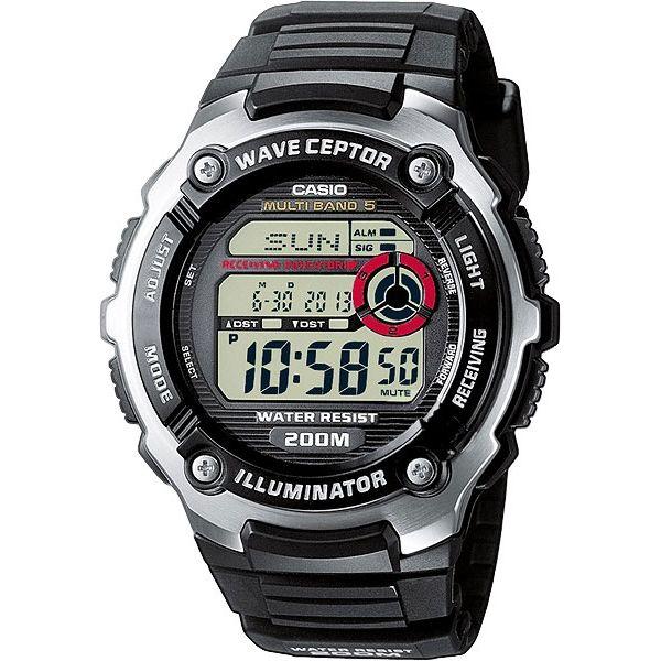 Casio CASIO WAVE CEPTOR WV-200E-1A  WV-200E-1A кварцевые мужские часы серый циферблат, браслет  — вид спереди