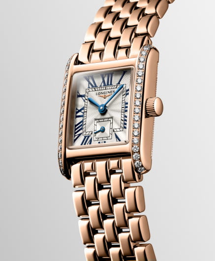 Longines Longines DolceVita L5.200.9.71.6, dolcevita швейцария женские часы на браслете нержавеющая сталь и 18 каратное розовое золото боковой вид
