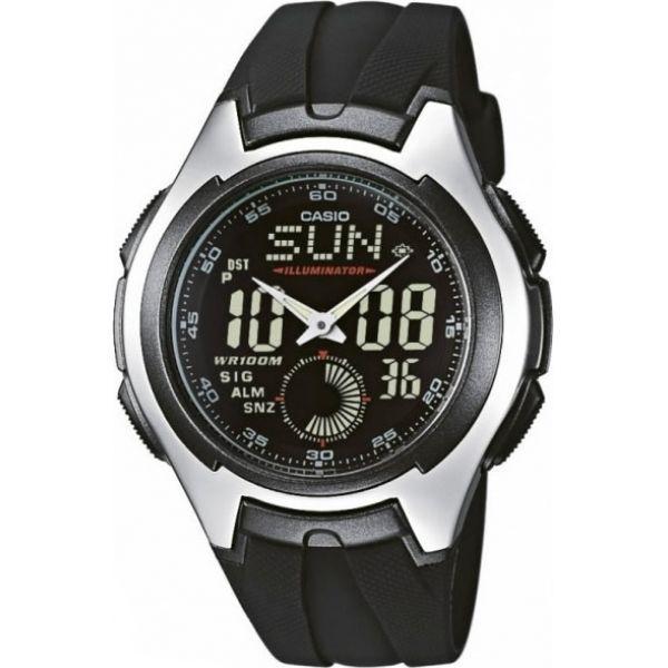 Casio Casio Illuminator AQ-160W-1B  AQ-160W-1B кварцевые мужские часы черный циферблат, браслет пластик — вид спереди