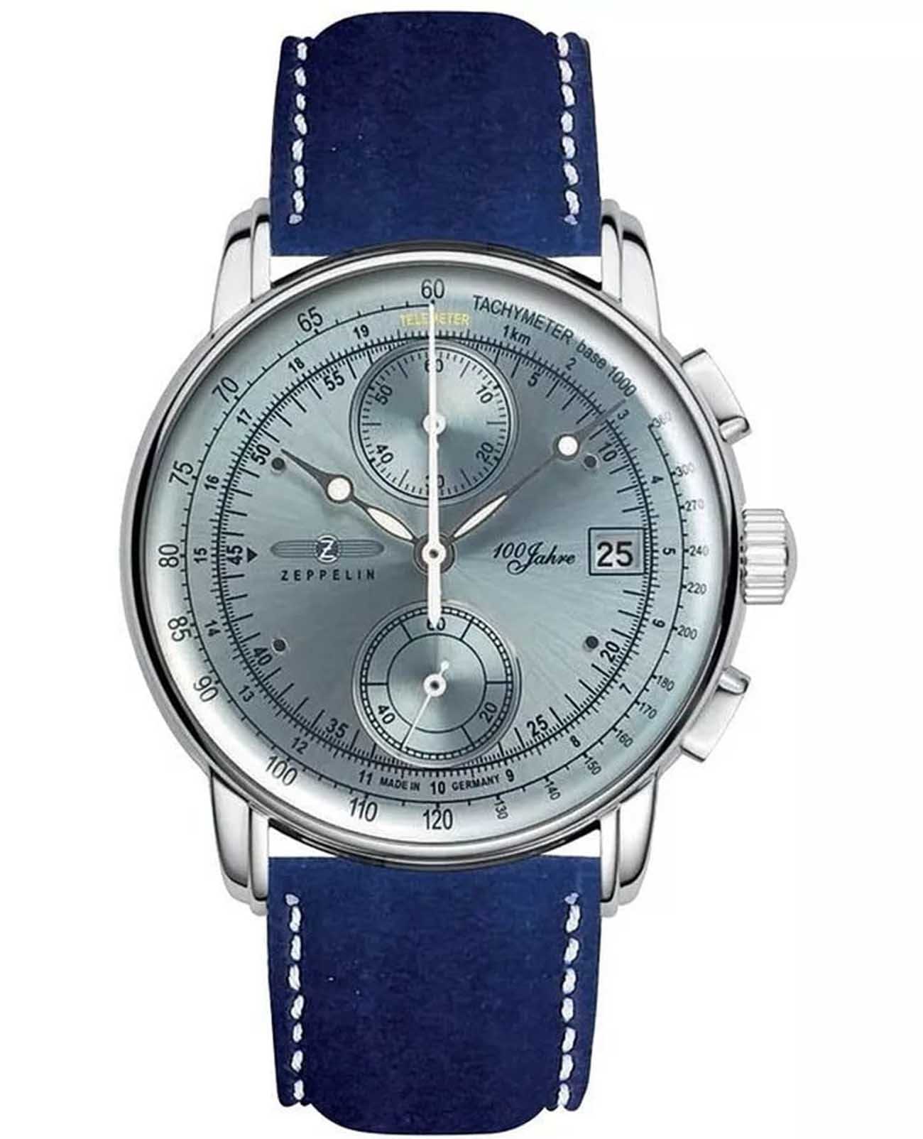 Zeppelin Zeppelin 100 Years Zeppelin 86704  86704 кварцевые мужские часы голубой циферблат, браслет кожаный — вид спереди
