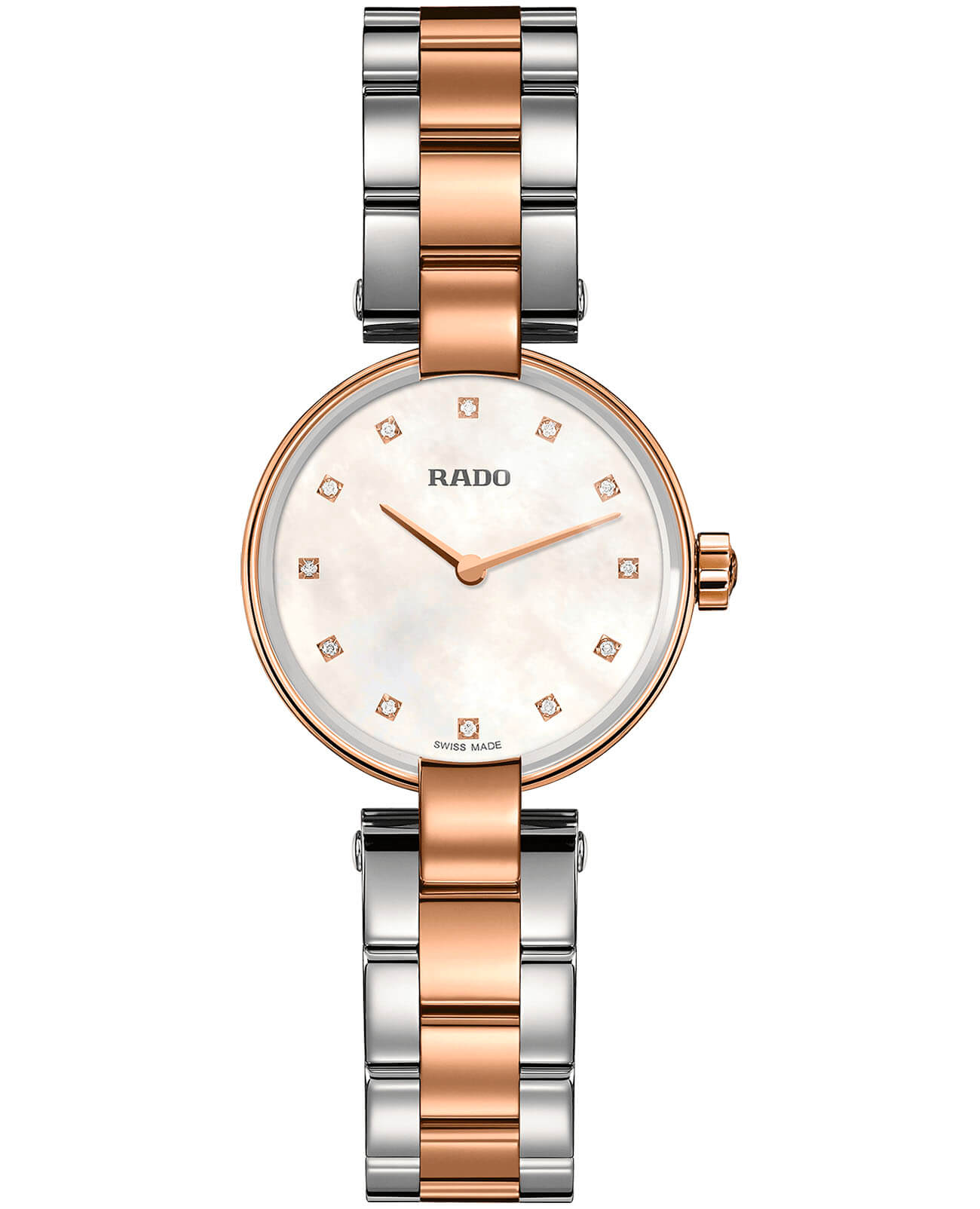 Rado Rado Coupole Diamonds R22855924  R22855924 кварцевые женские часы перламутровый циферблат, браслет сталь c pvd покрытием — вид спереди