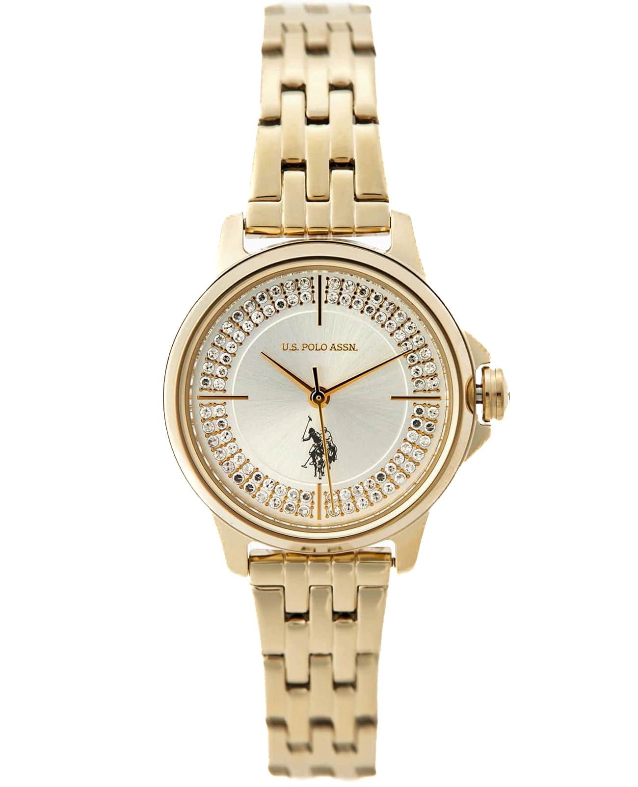 U.S. Polo Assn. U.S. Polo Assn. Fundamental USPA2081-02  USPA2081-02 кварцевые женские часы золотой циферблат, браслет нержавеющая сталь — вид спереди