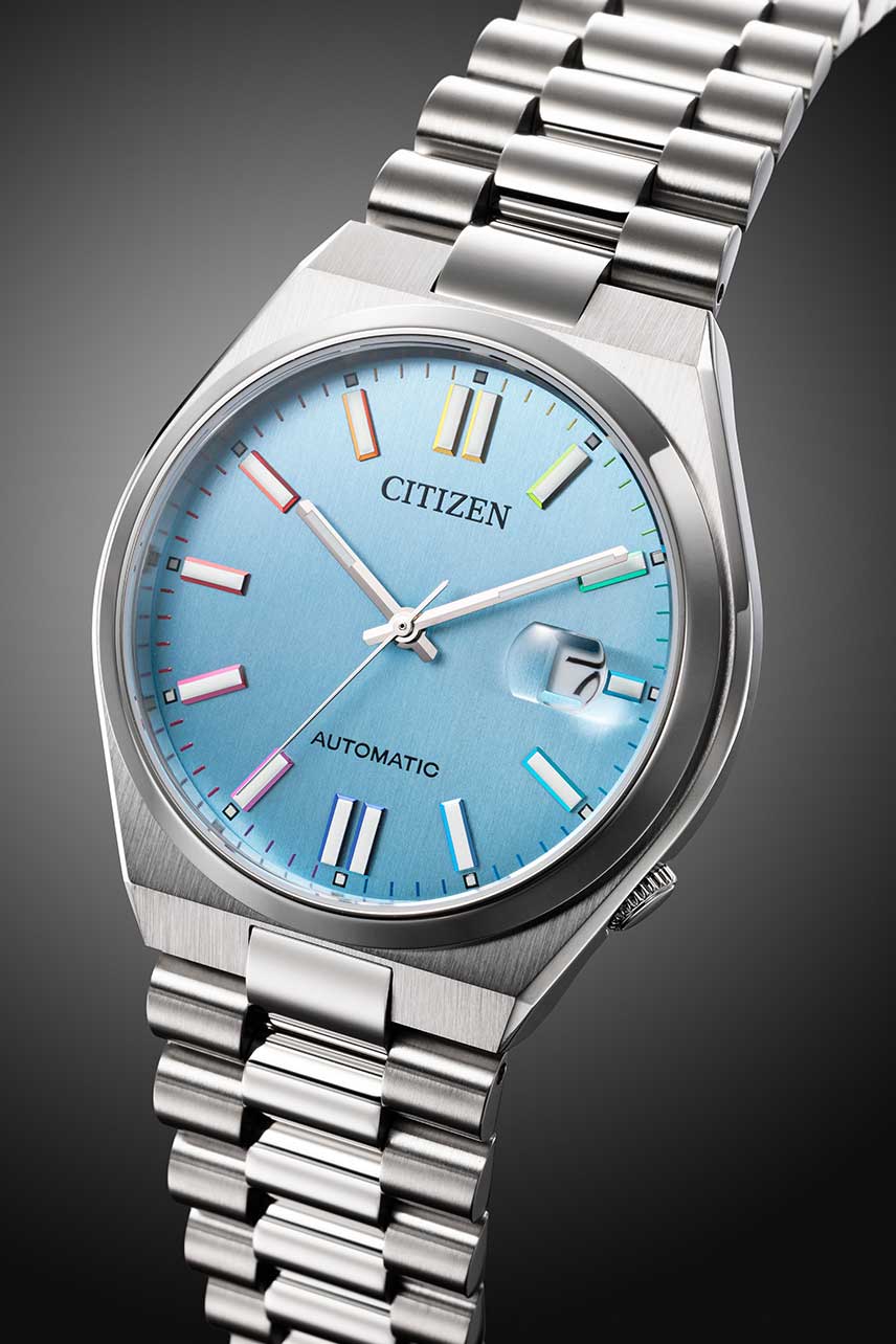 Citizen Citizen Tsuyosa NJ0151-53L механические мужские часы часы крупный план голубой циферблата