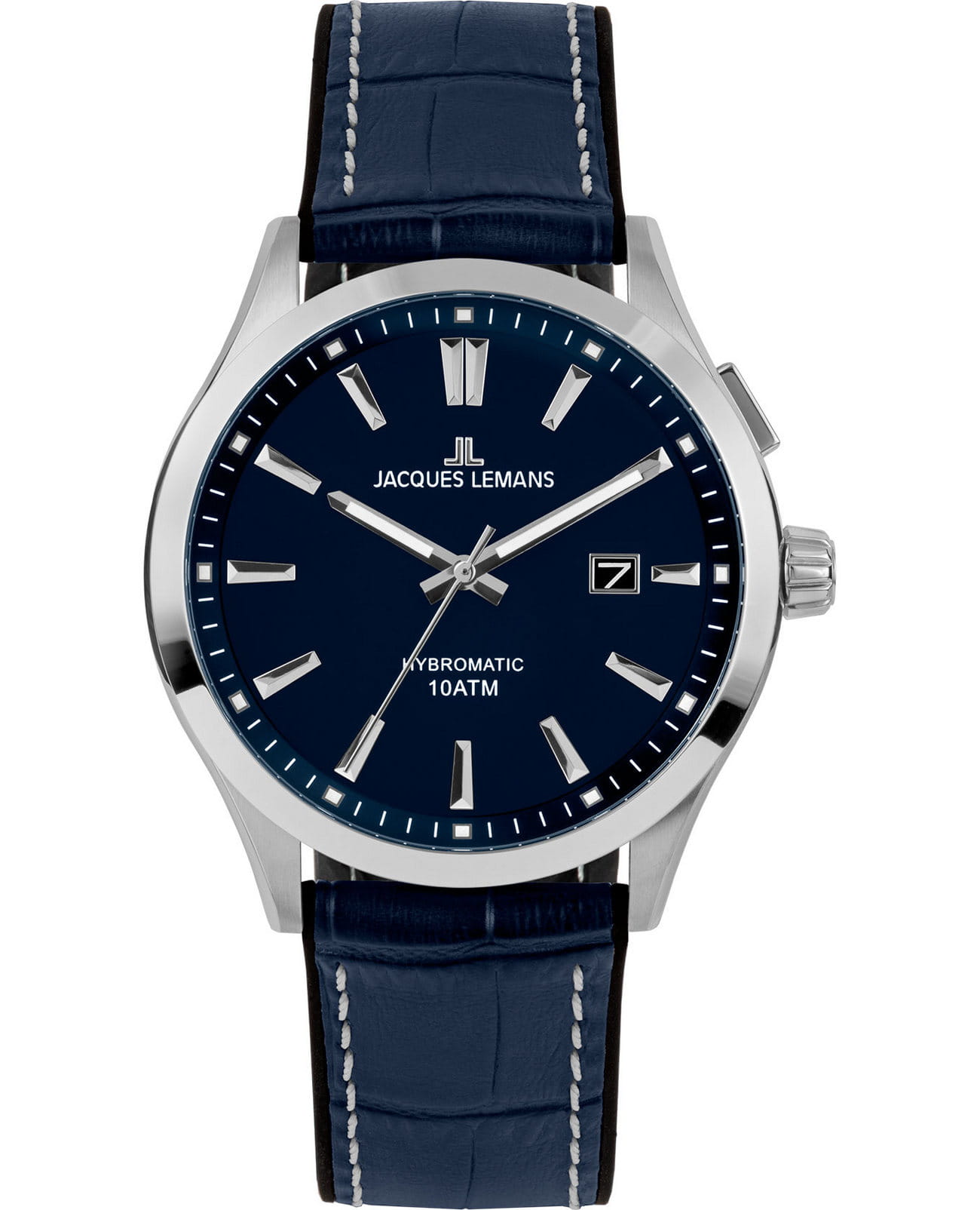 Jacques Lemans Jacques Lemans Classic 1-2130C  1-2130C кварцевые мужские часы синий циферблат, браслет кожаный — вид спереди