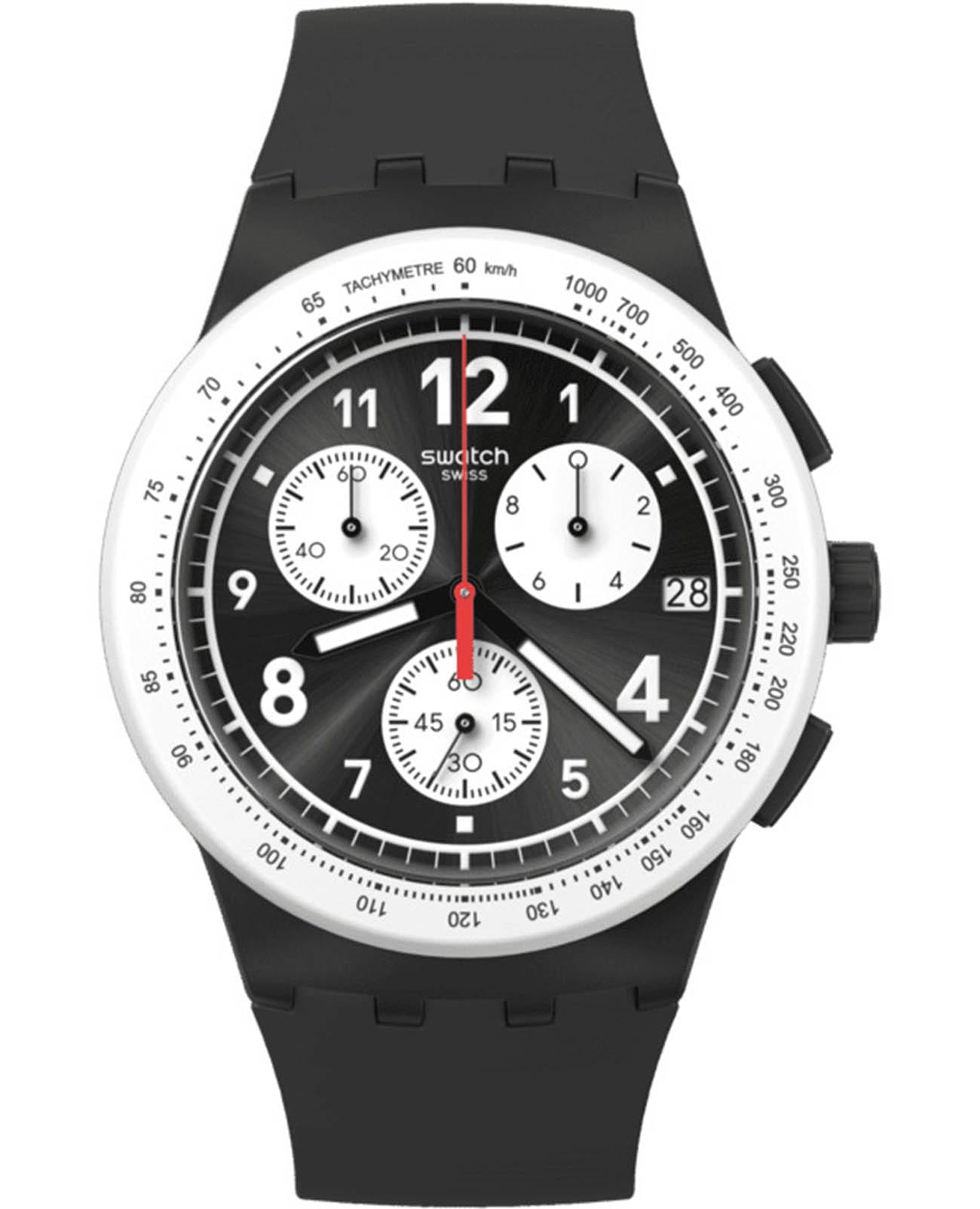 Swatch Swatch Chrono 42 Standard SUSB420  SUSB420 кварцевые мужские часы черный циферблат, браслет силикон — вид спереди