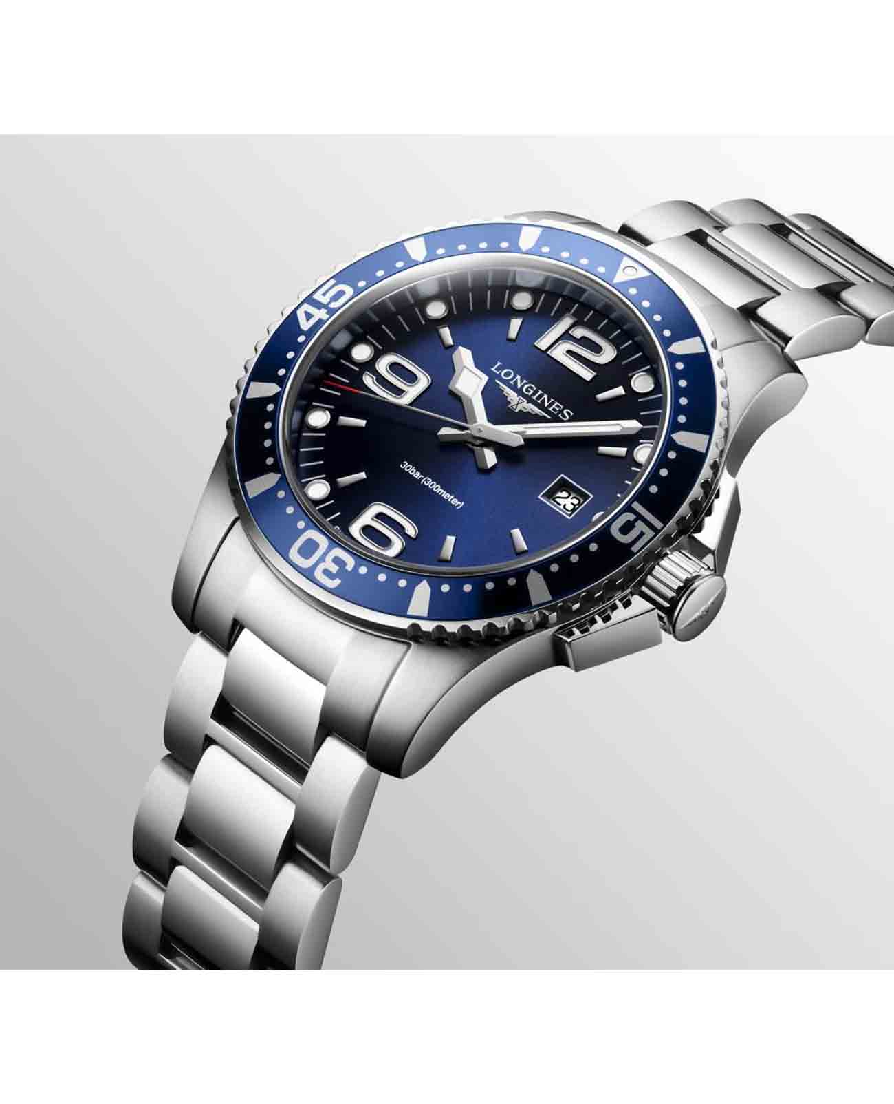 Longines Longines HydroConquest L3.730.4.96.6 мужские часы синий циферблат на запястье