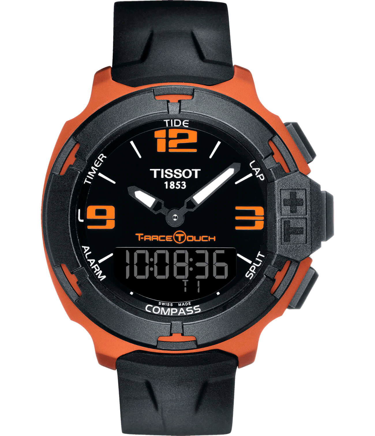 Tissot Tissot T-Race Touch Aluminium T081.420.97.057.03 T Race T0814209705703 кварцевые мужские часы черный циферблат, браслет силикон — вид спереди