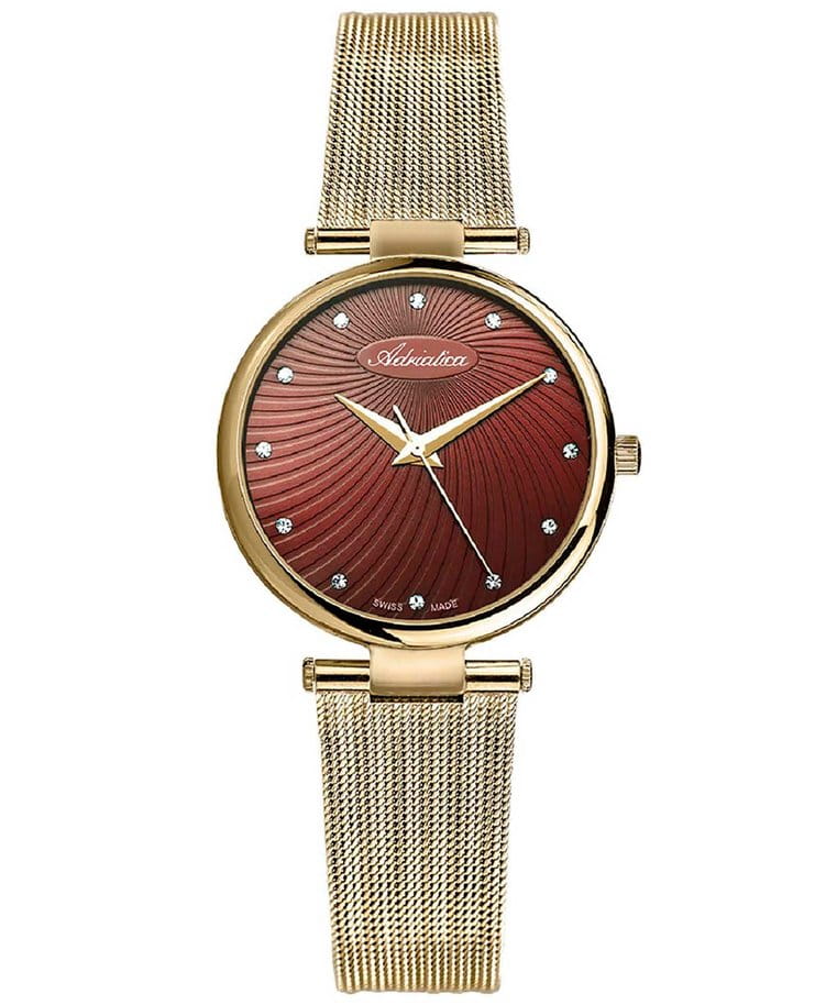 Adriatica Adriatica A3689.114GQ  A3689.114GQ кварцевые женские часы коричневый циферблат, браслет нержавеющая сталь с pvd-покрытием — вид спереди