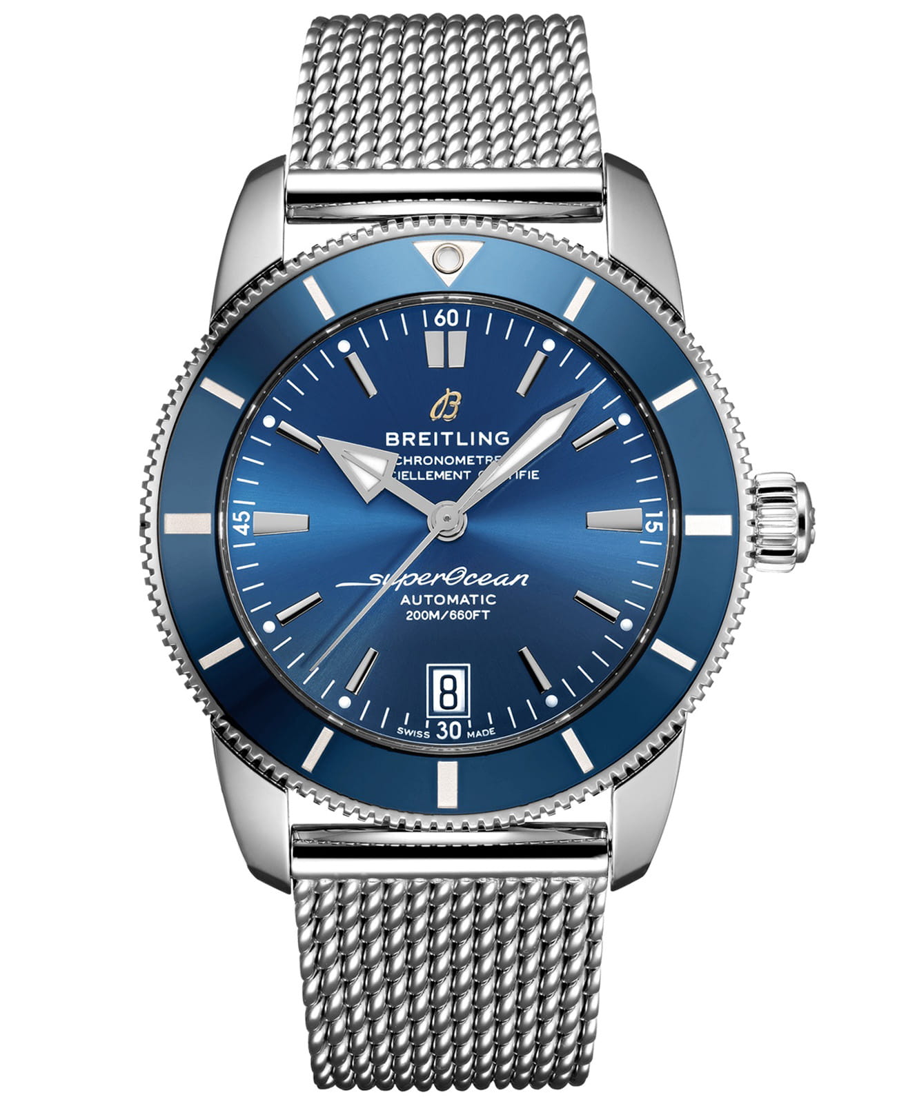 Breitling Breitling Superocean Heritage B20 Automatic 42 AB2010161C1A1  AB2010161C1A1 механические мужские часы синий циферблат, браслет нержавеющая сталь — вид спереди
