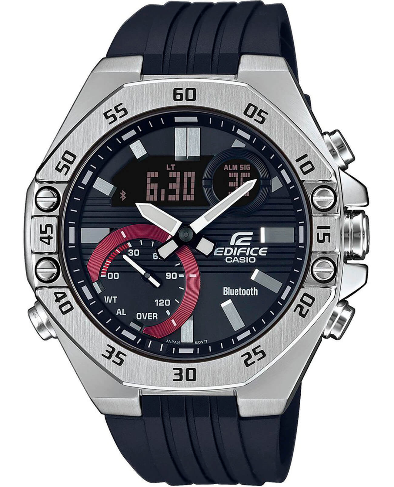 Casio Casio Edifice ECB-10P-1ADF (ECB-10P-1A) ECB ECB-10P-1A кварцевые мужские часы черный циферблат, браслет полимер — вид спереди