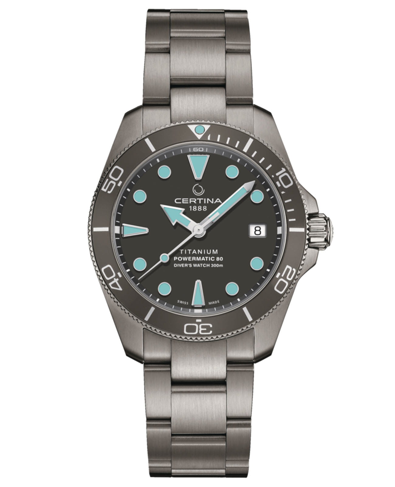 Certina Certina DS Action Diver C032.807.44.081.00 DS Action C0328074408100 механические мужские часы серый циферблат, браслет титановый — вид спереди