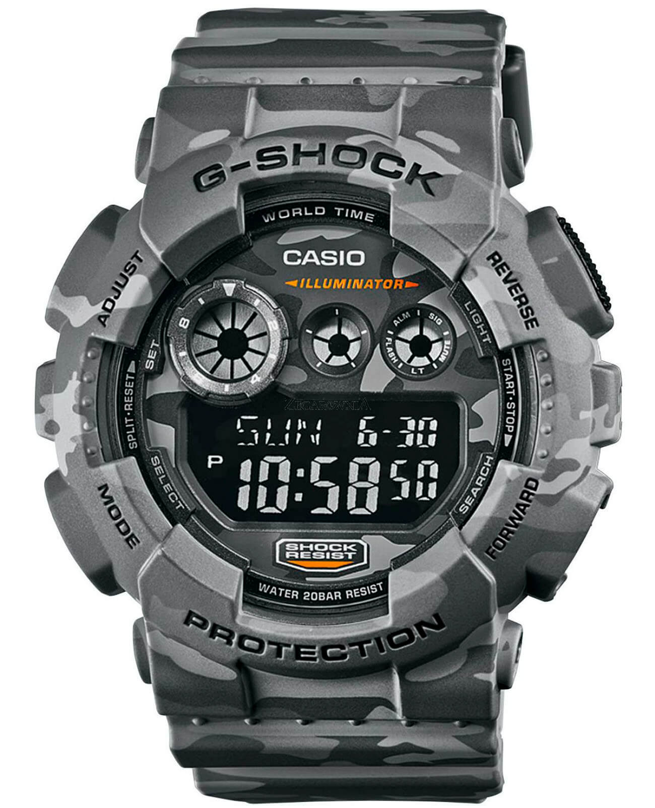 Casio Casio G-Shock GD-120CM-8ER  GD-120CM-8E электронные мужские часы черный циферблат, браслет пластик — вид спереди