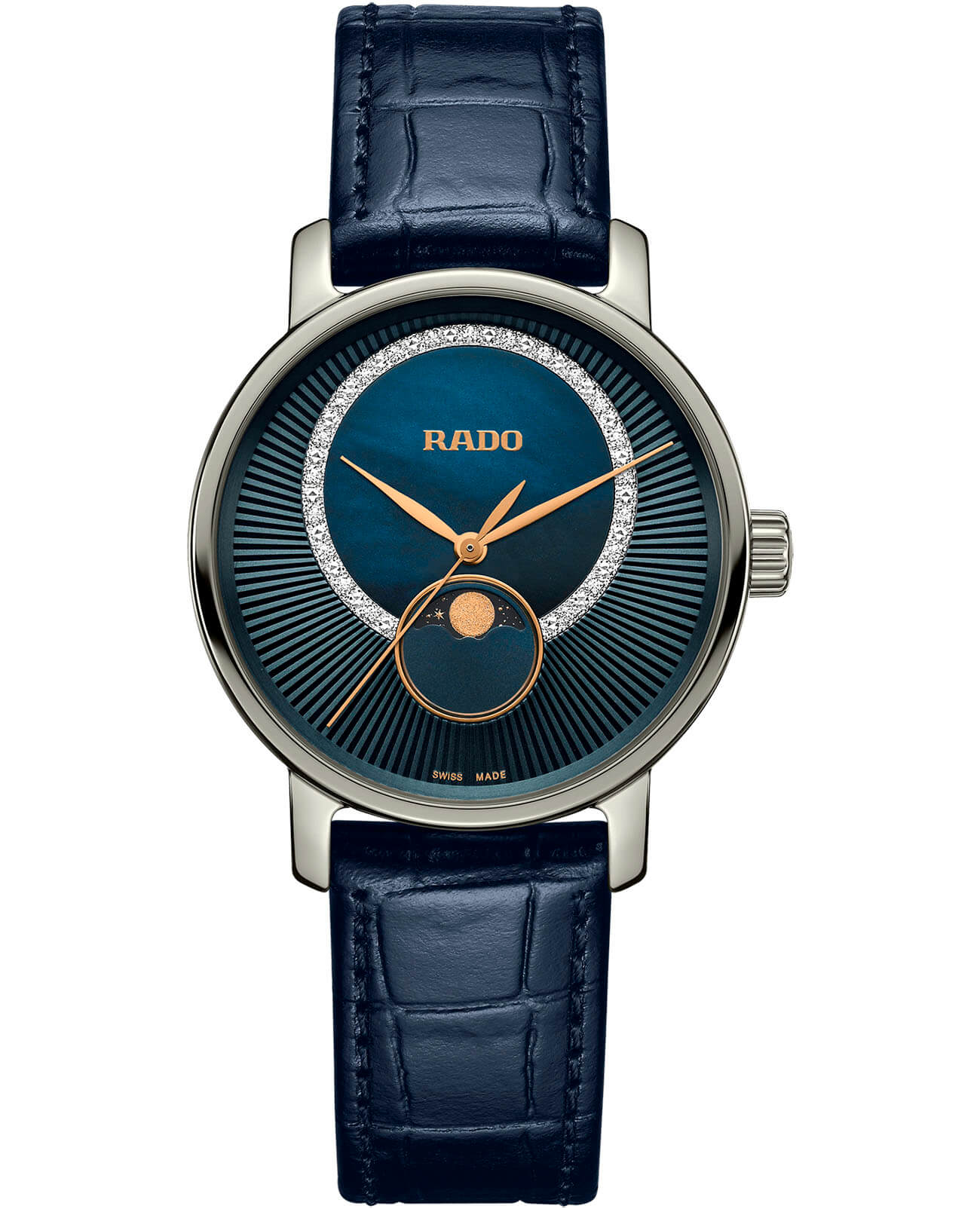 Rado Rado Diamaster R14055905  R14055905 кварцевые женские часы синий циферблат, браслет кожаный — вид спереди