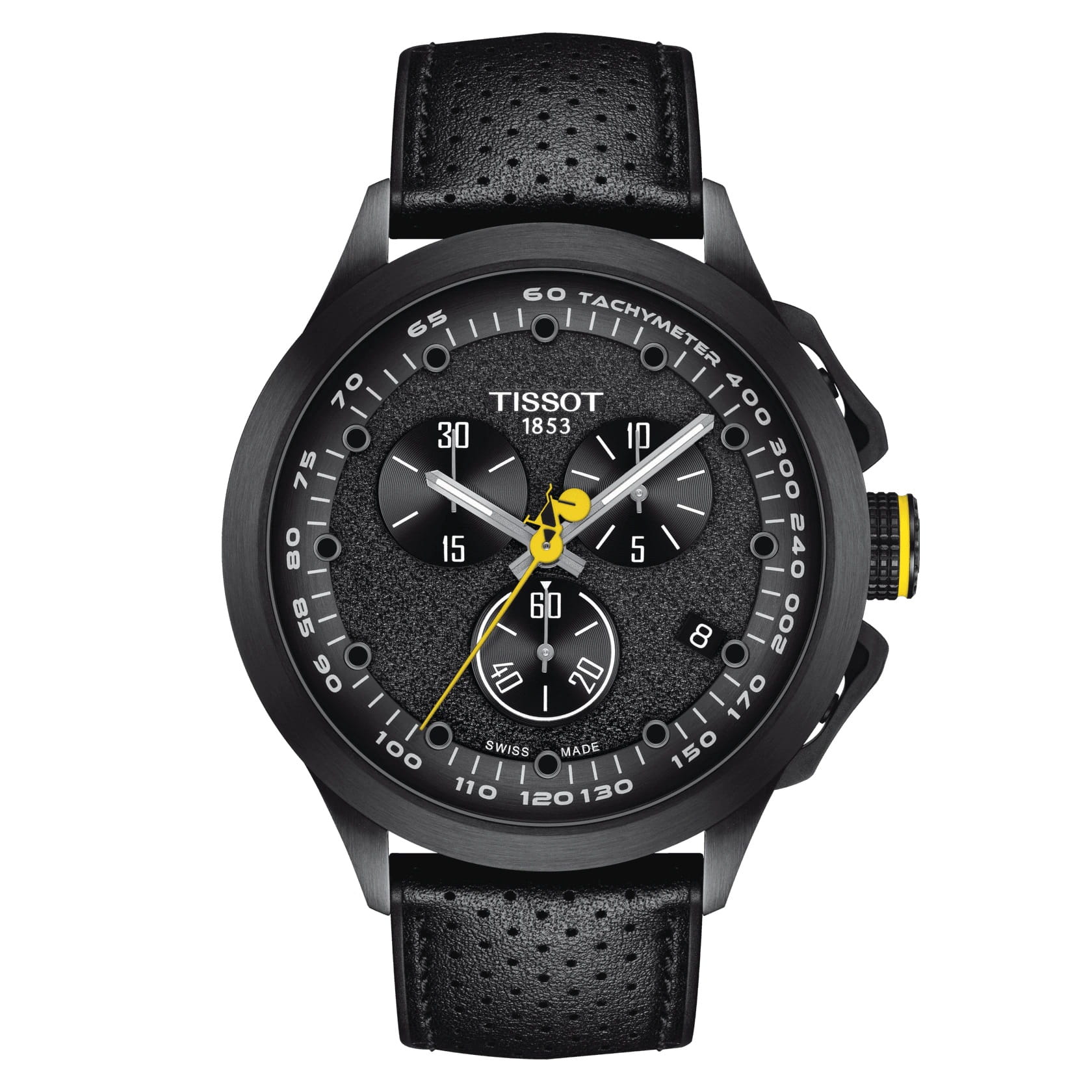 Tissot Tissot T-Race Cycling Tour de France 2022 T135.417.37.051.00 T Race Cycling T1354173705100 кварцевые мужские часы черный циферблат, браслет кожаный — вид спереди