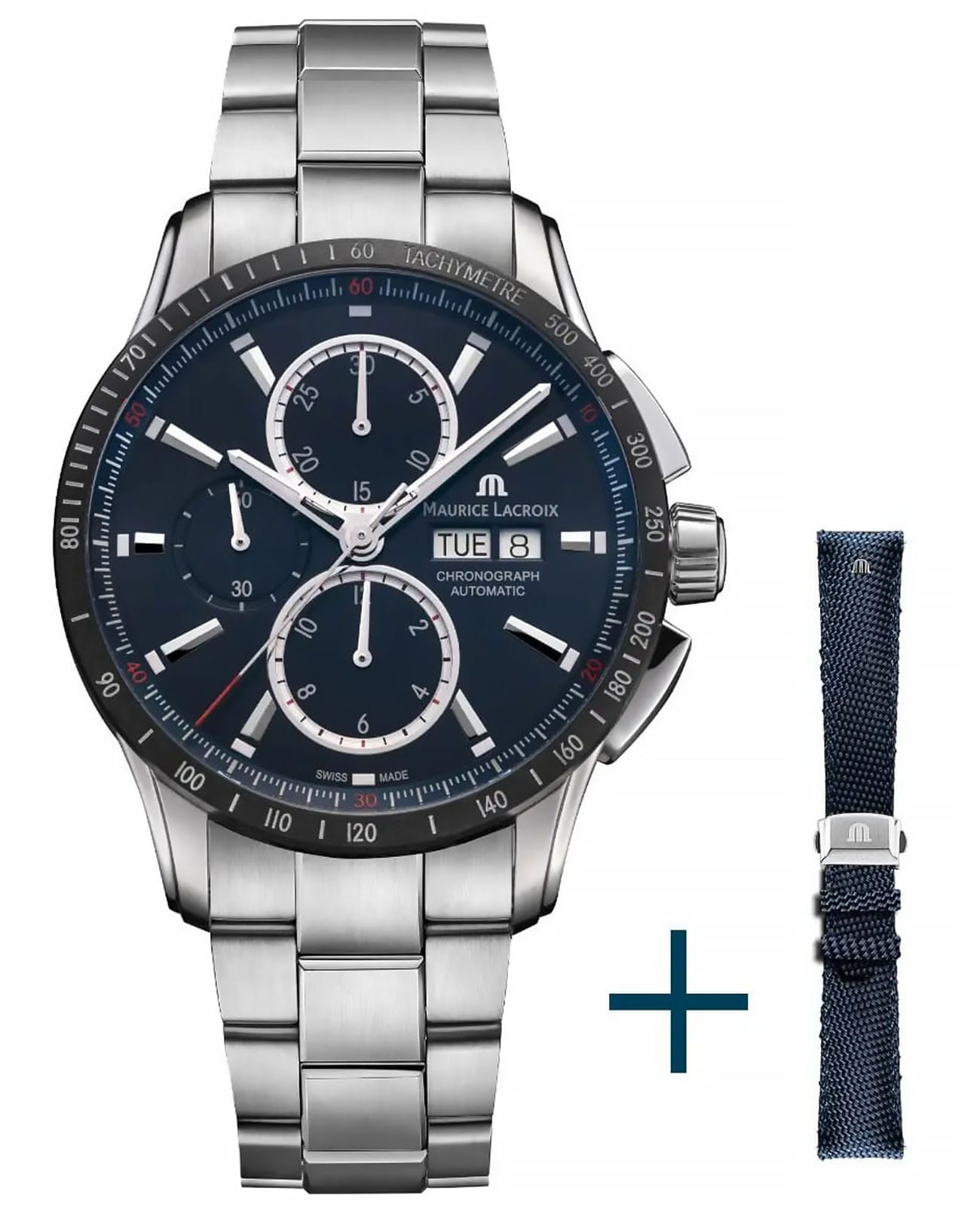 Maurice Lacroix Maurice Lacroix Pontos Chronograph 43mm PT6038-SSL2H-430-C  PT6038-SSL2H-430-C механические мужские часы синий циферблат, браслет нержавеющая сталь — вид спереди