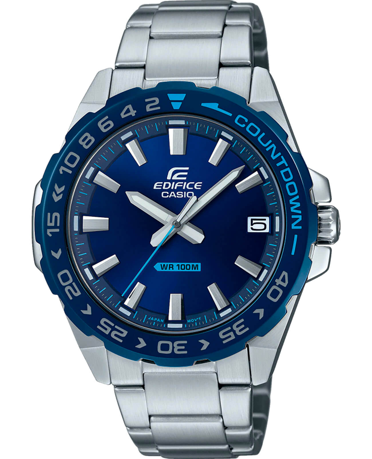 Casio Casio Edifice EFV-120DB-2A EFV EFV-120DB-2A кварцевые мужские часы синий циферблат, браслет нержавеющая сталь — вид спереди