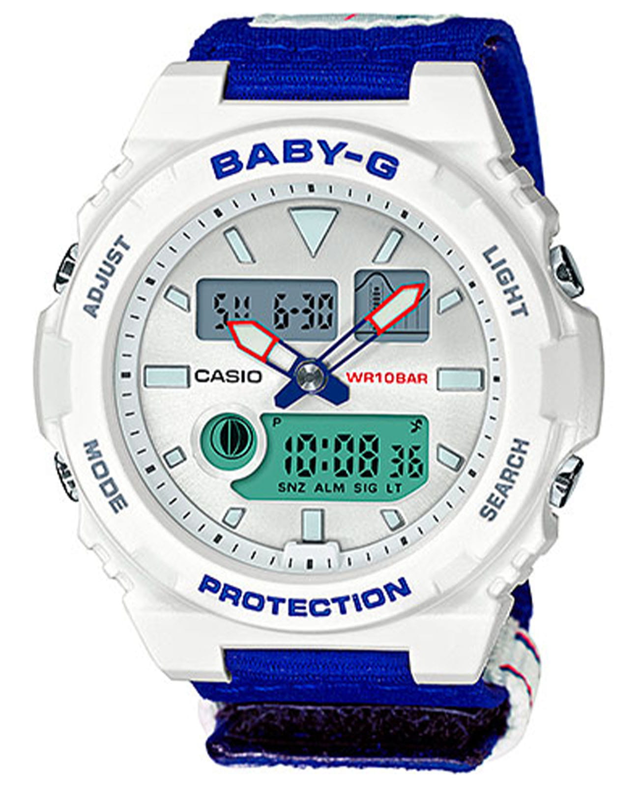 Casio Casio Baby-G BAX-125-2A лимитированной серии BAX-125-2A кварцевые женские часы белый циферблат, браслет пластик — вид спереди