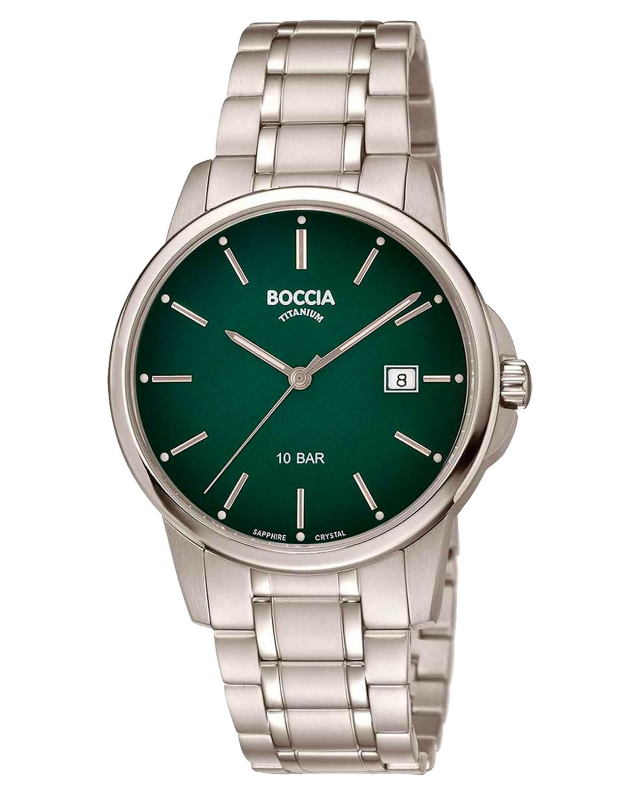 Boccia Titanium Boccia Titanium Circle-Oval 3633-05  3633-05 кварцевые мужские часы зеленый циферблат, браслет титановый — вид спереди