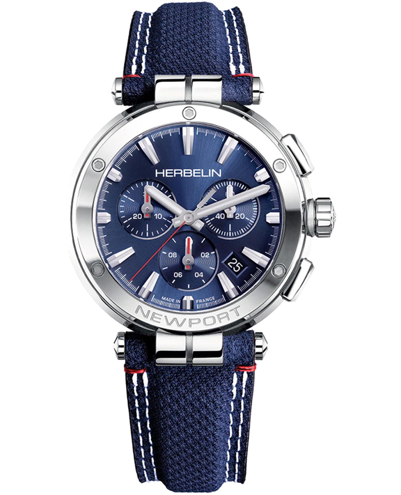 Herbelin Herbelin Newport Chrono 37658AP15BL  37658AP15BL кварцевые мужские часы синий циферблат, браслет нейлон — вид спереди