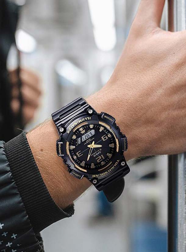 Casio Casio AQ-S810W-8A кварцевые мужские часы часы крупный план черный циферблата