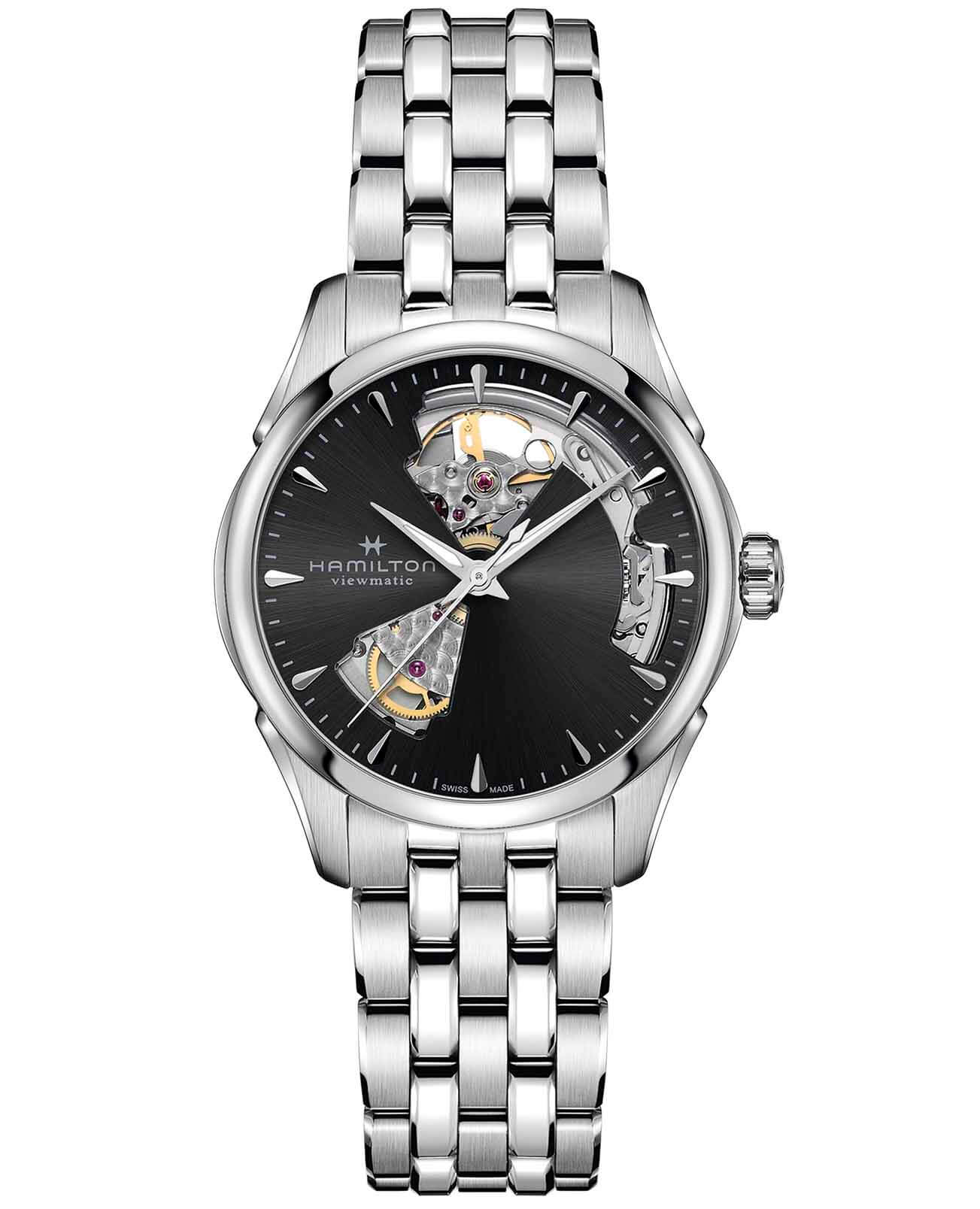 Hamilton Hamilton Jazzmaster Open Heart Auto H32215130  H32215130 механические женские часы черный циферблат, браслет нержавеющая сталь — вид спереди