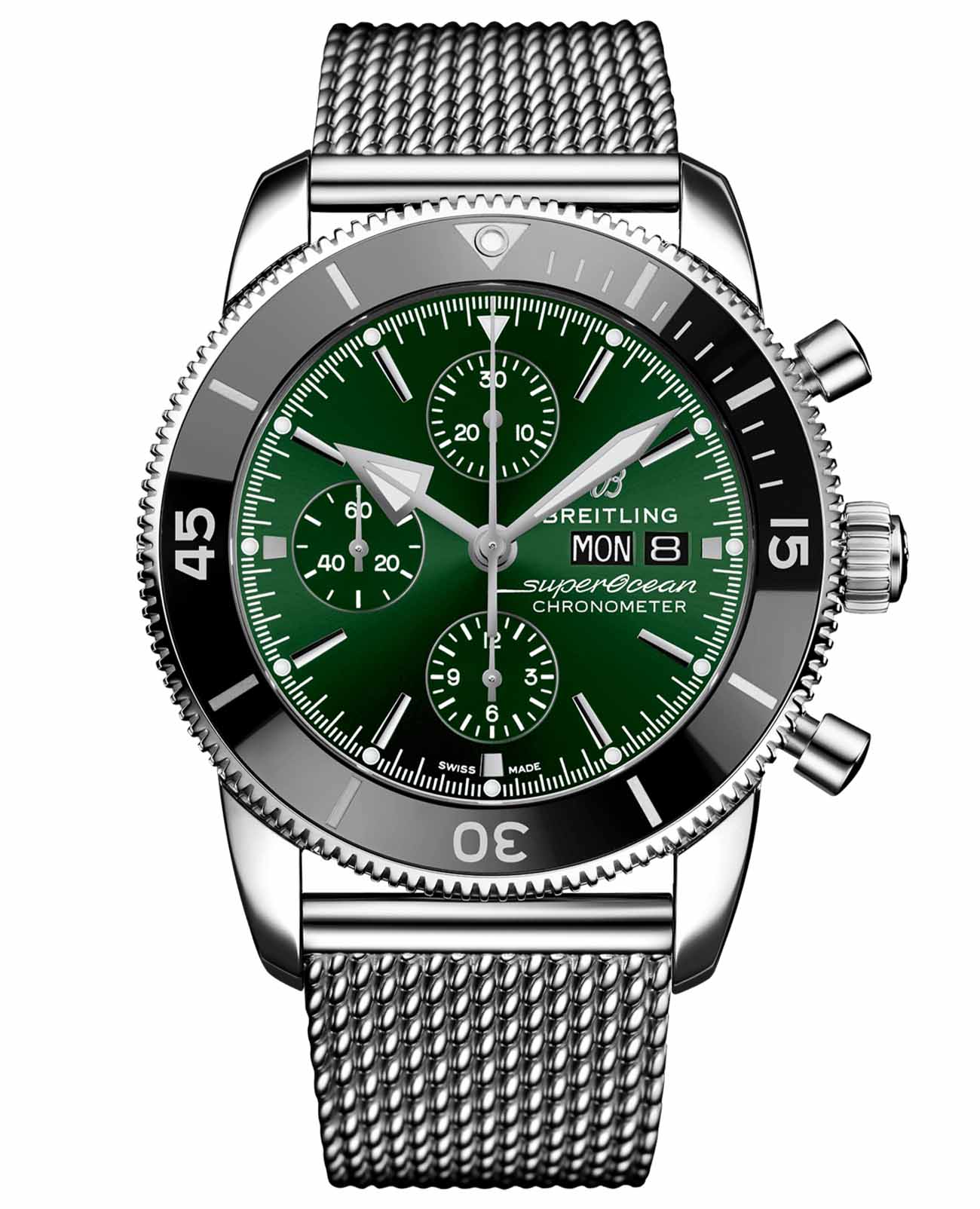 Breitling Breitling Superocean Heritage Chronograph 44 A13313121L1A1  A13313121L1A1 механические мужские часы зеленый циферблат, браслет нержавеющая сталь — вид спереди