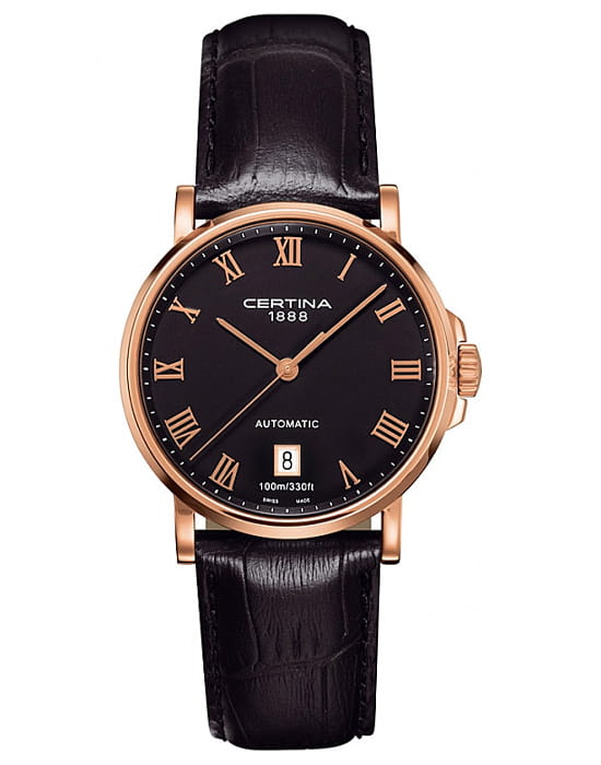 Certina Certina C017.407.36.053.00  C0174073605300 механические мужские часы коричневый циферблат, браслет кожаный — вид спереди