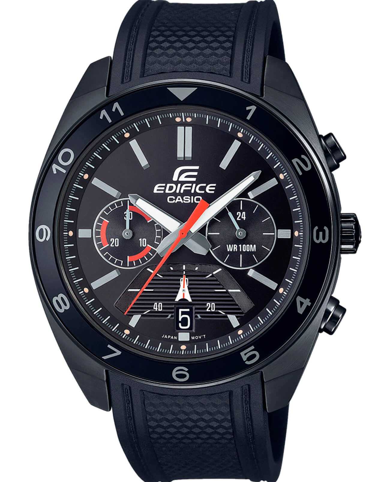 Casio Casio Edifice EFV-590PB-1A EFV EFV-590PB-1A кварцевые мужские часы черный циферблат, браслет пластик — вид спереди