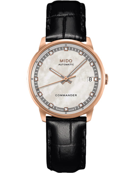 Mido Mido Commander M016.207.36.116.00  M0162073611600 механические женские часы  циферблат, браслет кожаный — вид спереди