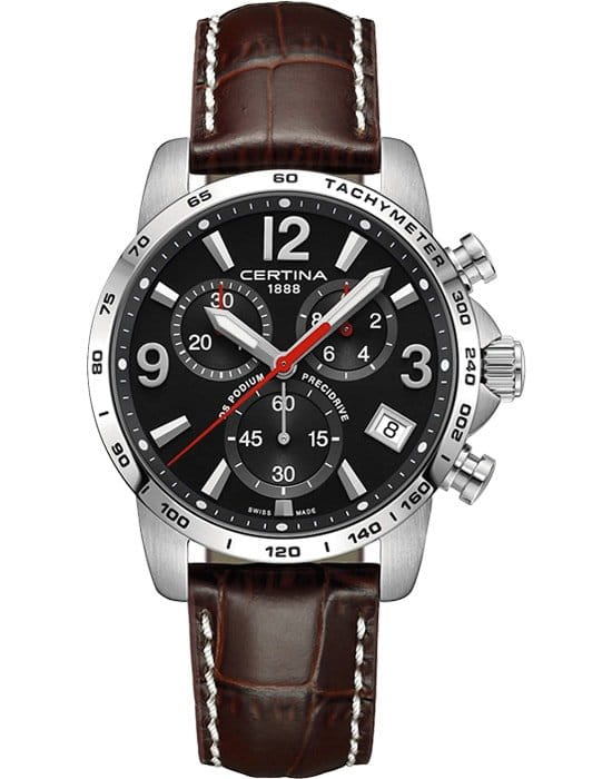 Certina Certina DS Podium Chronograph 1/10 sec C034.417.16.057.00  C0344171605700 кварцевые мужские часы черный циферблат, браслет кожаный — вид спереди