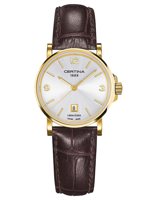 Certina Certina C017.210.36.037.00  C0172103603700 кварцевые женские часы белый циферблат, браслет кожаный — вид спереди