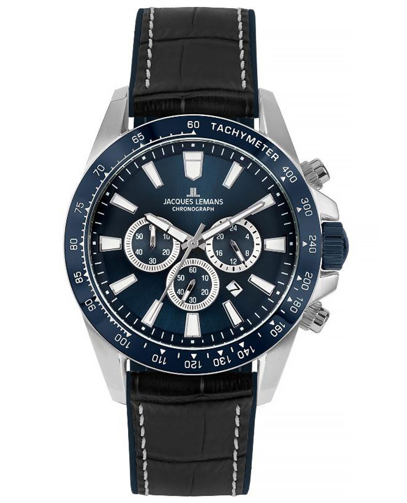 Jacques Lemans Jacques Lemans Sport 1-2140B  1-2140B кварцевые мужские часы синий циферблат, браслет кожаный — вид спереди