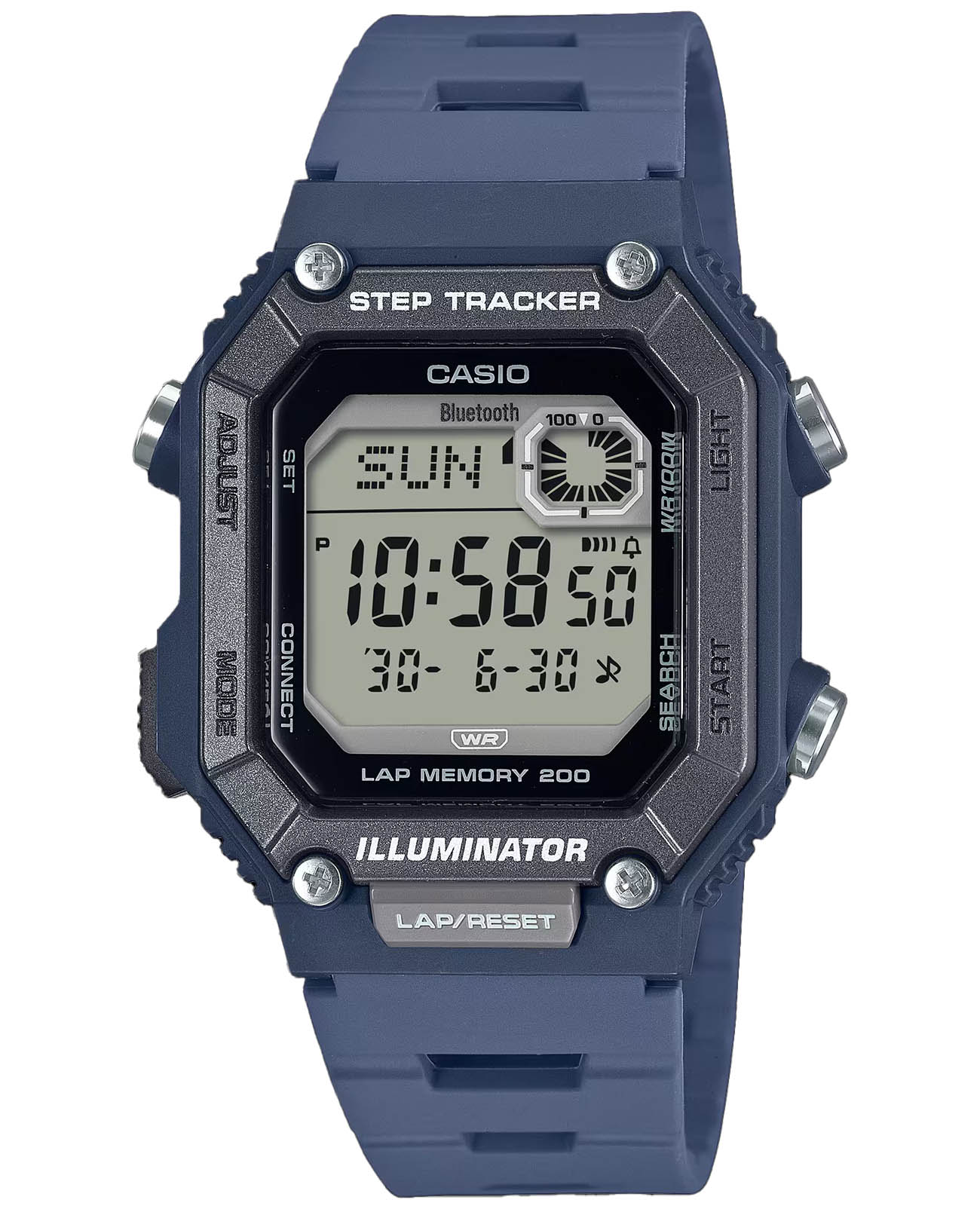Casio Casio Collection WS-B1000-2AVDF (WS-B1000-2A)  WS-B1000-2AVDF электронные мужские часы  циферблат, браслет пластик — вид спереди