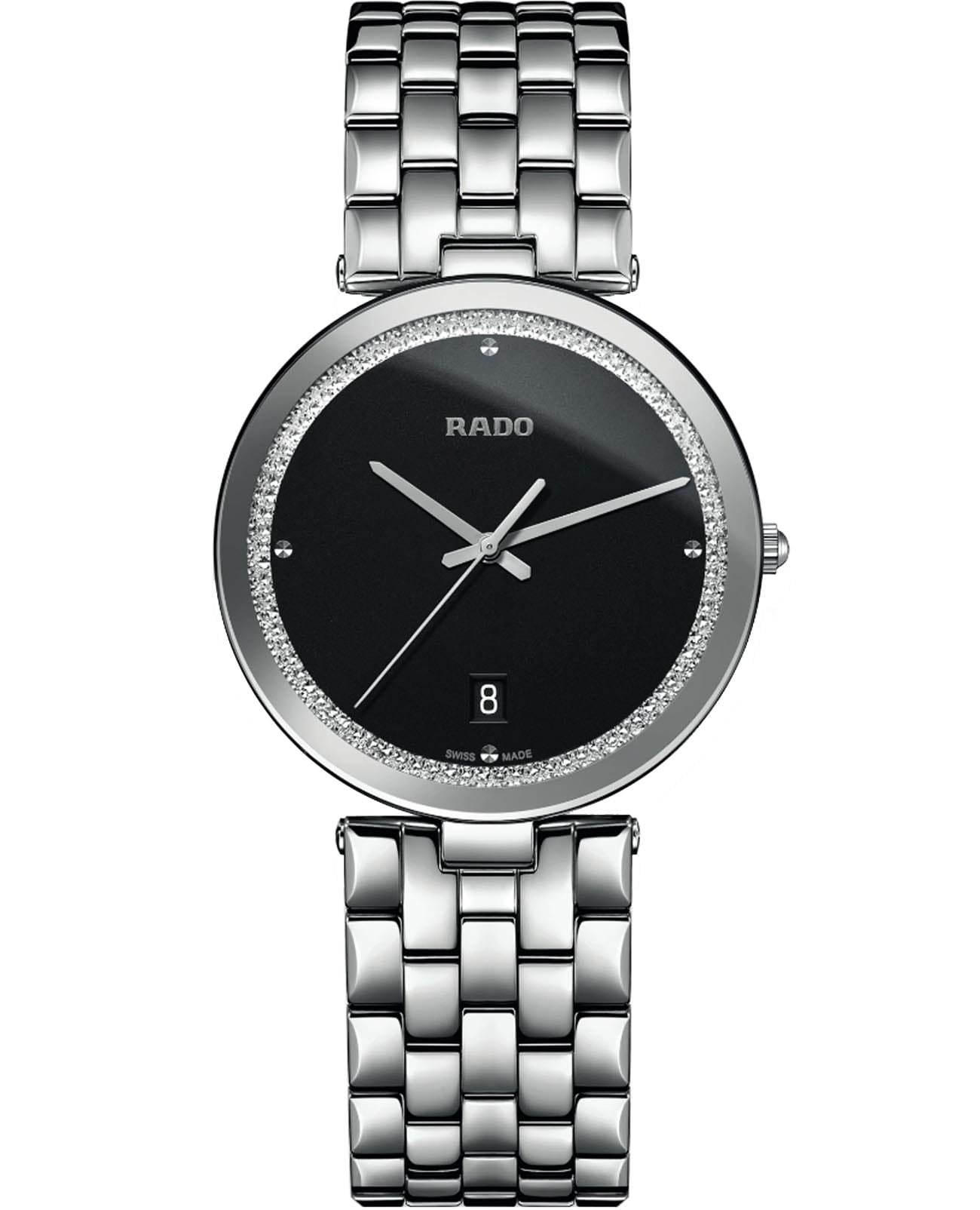 Rado Rado Florence R48870153  R48870153 кварцевые мужские часы черный циферблат, браслет нержавеющая сталь — вид спереди