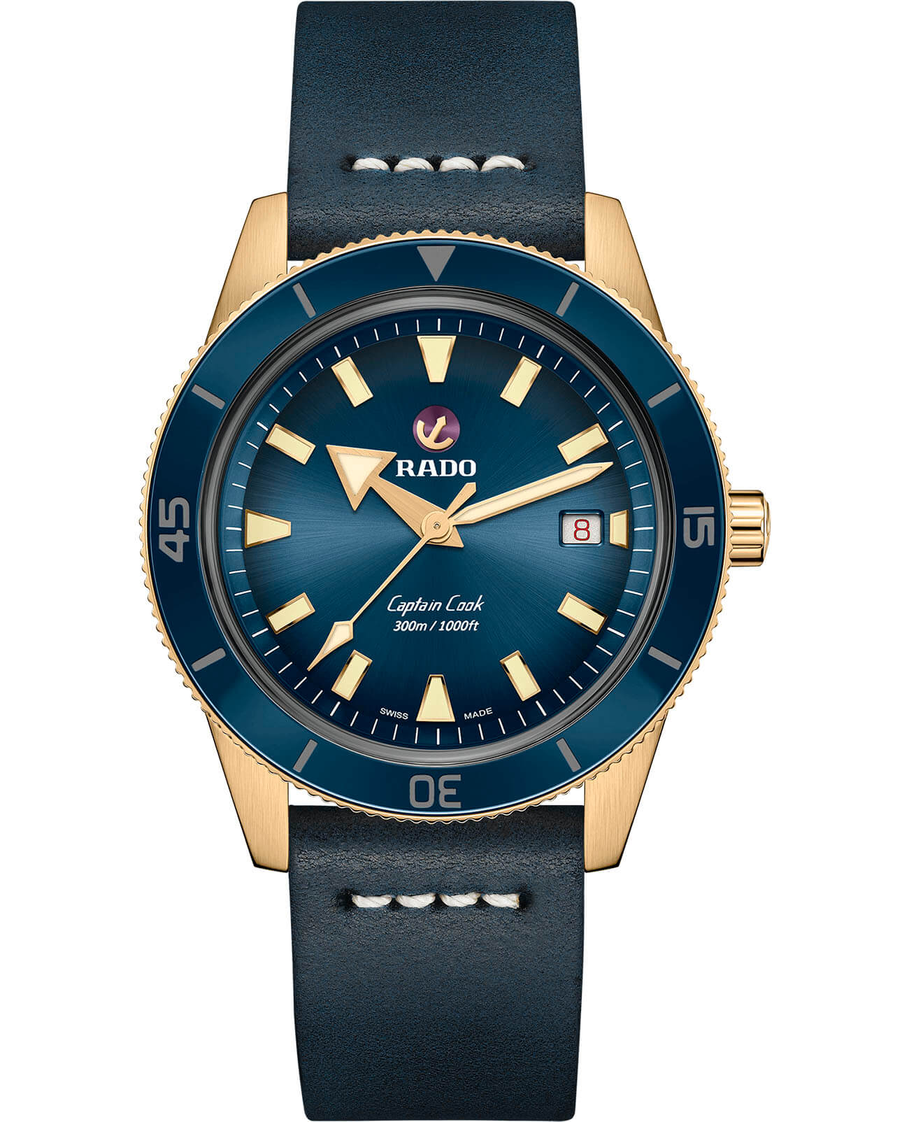 Rado Rado Captain Cook Automatic Bronze R32504205 Automatic R32504205 механические мужские часы синий циферблат, браслет кожаный — вид спереди