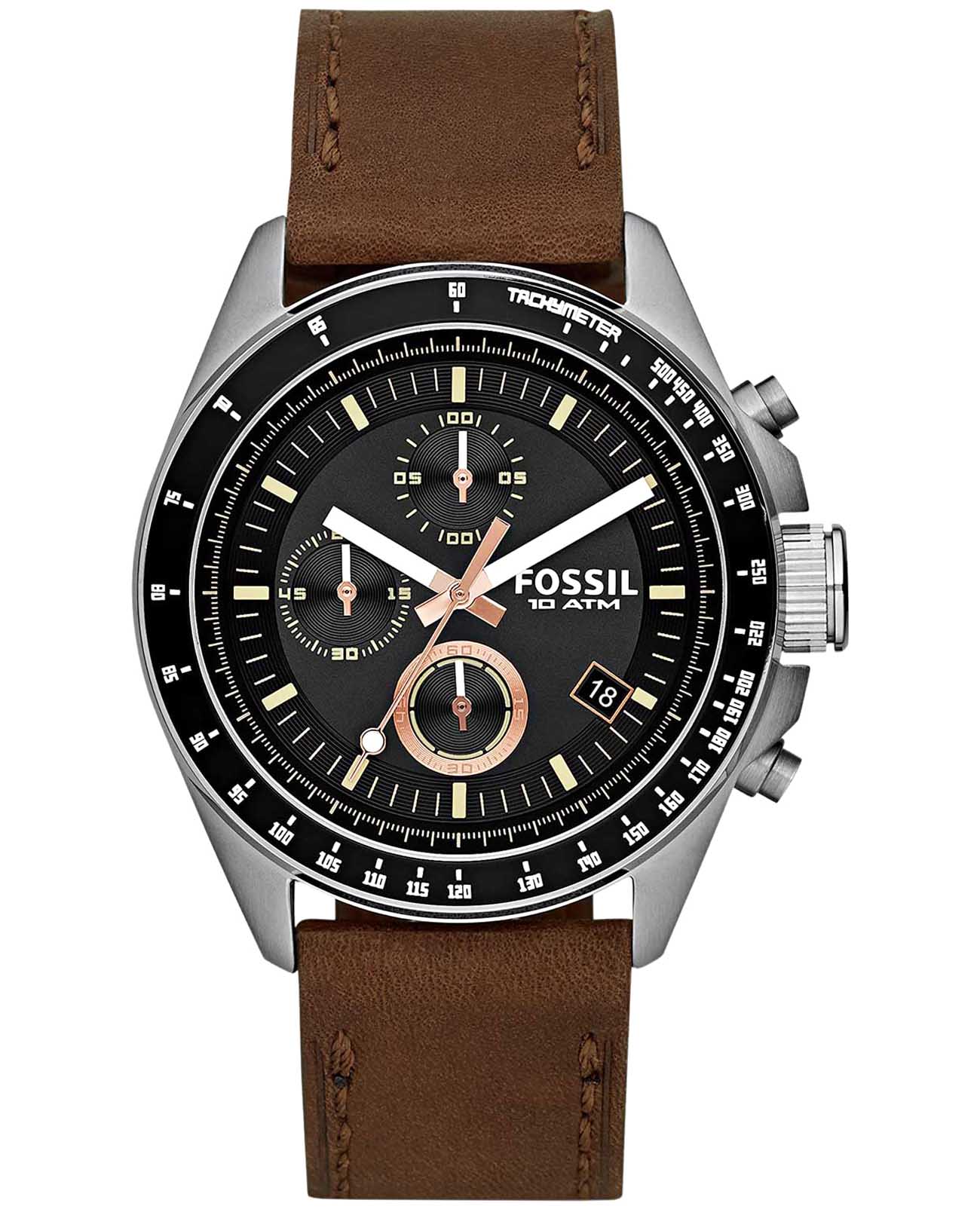 Fossil Fossil Decker CH2885  CH2885 кварцевые мужские часы черный циферблат, браслет кожаный — вид спереди