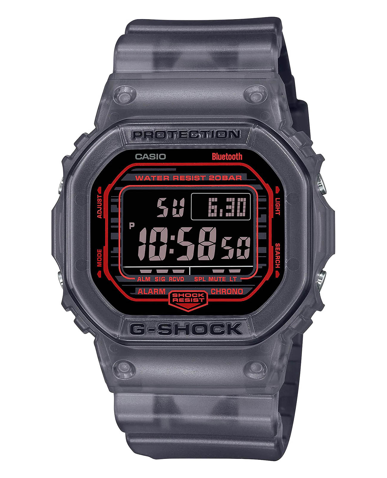 Casio Casio G-Shock DW-B5600G-1DR (DW-B5600G-1)  DW-B5600G-1 электронные мужские часы черный циферблат, браслет пластик — вид спереди
