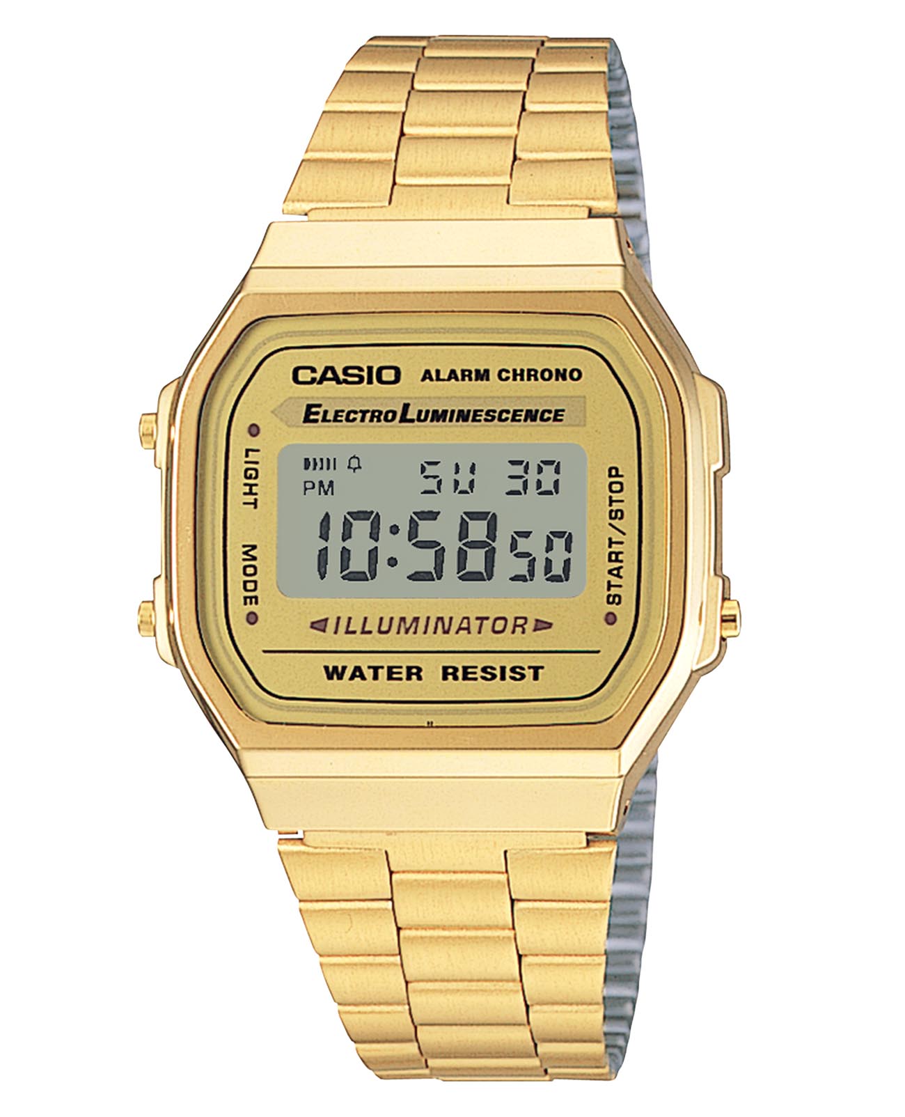 Casio Casio Vintage A168WG-9WDF (A168WG-9W)  A168WG-9WDF кварцевые мужские часы шампань циферблат, браслет сталь с ip покрытием — вид спереди