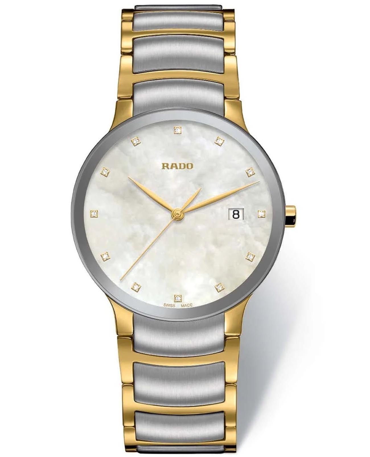 Rado Rado Centrix Diamonds R30931923  R30931923 кварцевые мужские часы перламутровый циферблат, браслет сталь c pvd покрытием — вид спереди