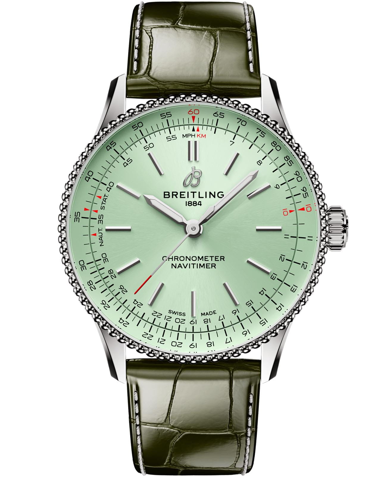 Breitling Breitling Navitimer Automatic 36 A17327361L1P1  A17327361L1P1 механические мужские часы зеленый циферблат, браслет кожаный — вид спереди