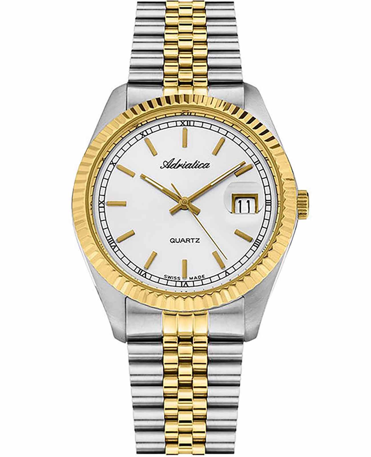 Adriatica Adriatica Premiere A1090.2113Q  A1090.2113Q кварцевые мужские часы белый циферблат, браслет нержавеющая сталь с pvd-покрытием — вид спереди