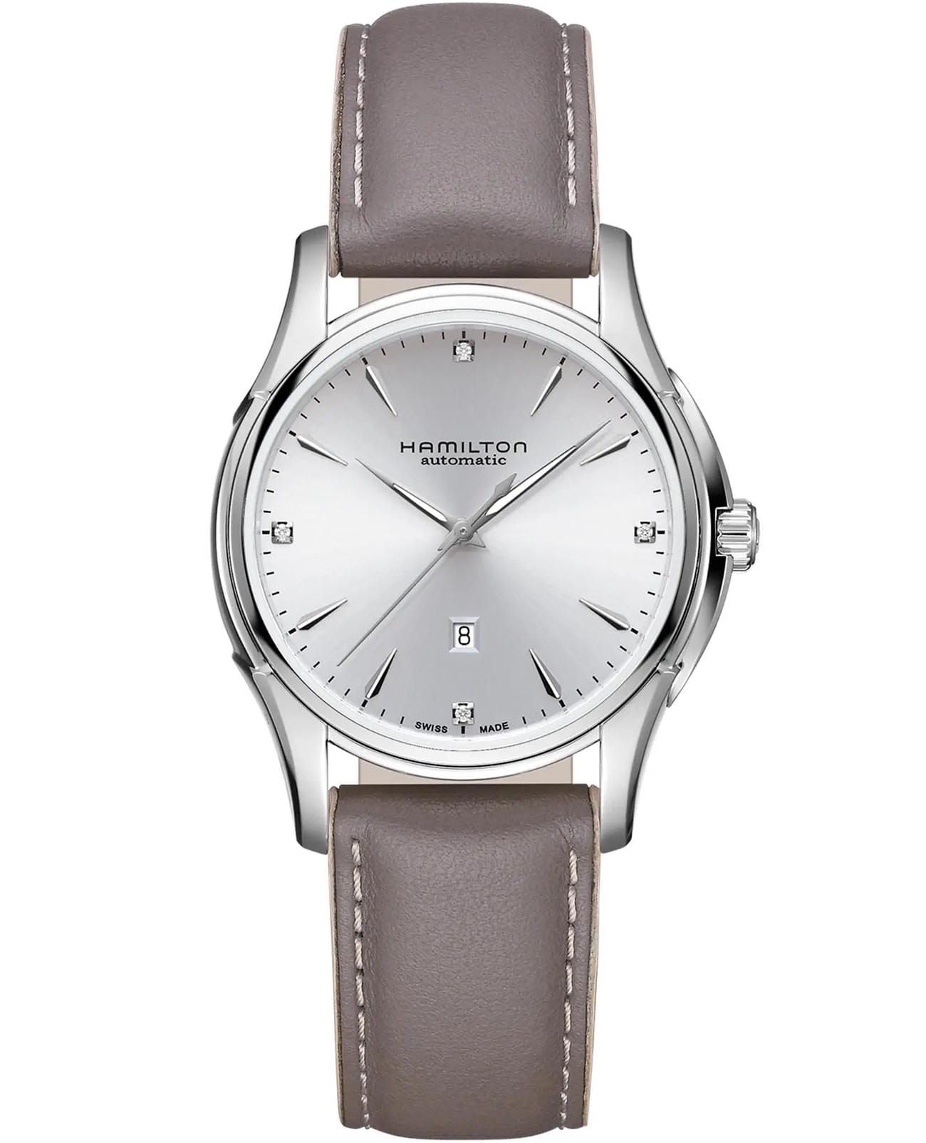 Hamilton Hamilton Jazzmaster Lady Auto H32315891  H32315891 механические женские часы серебристый циферблат, браслет кожаный — вид спереди